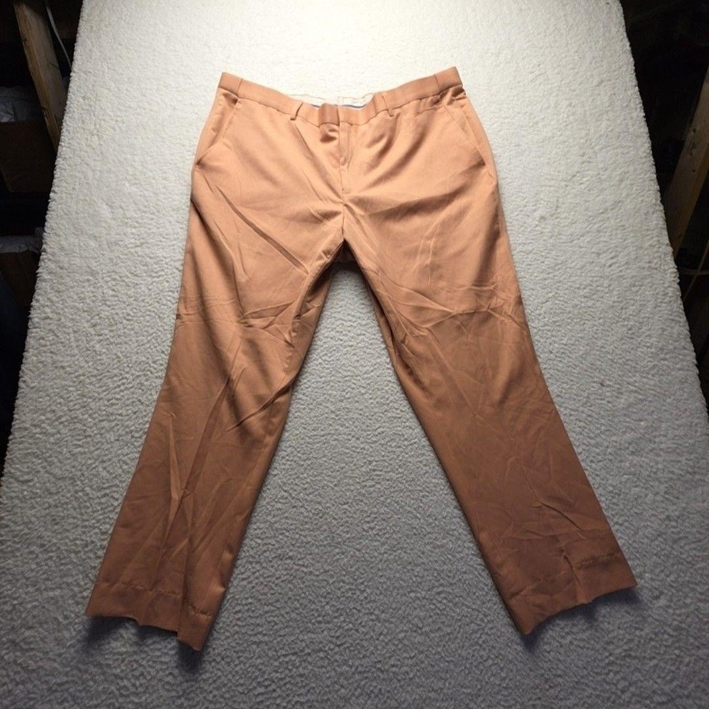 Vinci Dress Pants Mens 45x31 Beige Flat Front Classic Fit Microfiber Stretch
